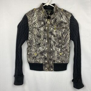 Coogi Australia Black Snake Skin Jacket Women's Large Sweater Sleeves Full Zip